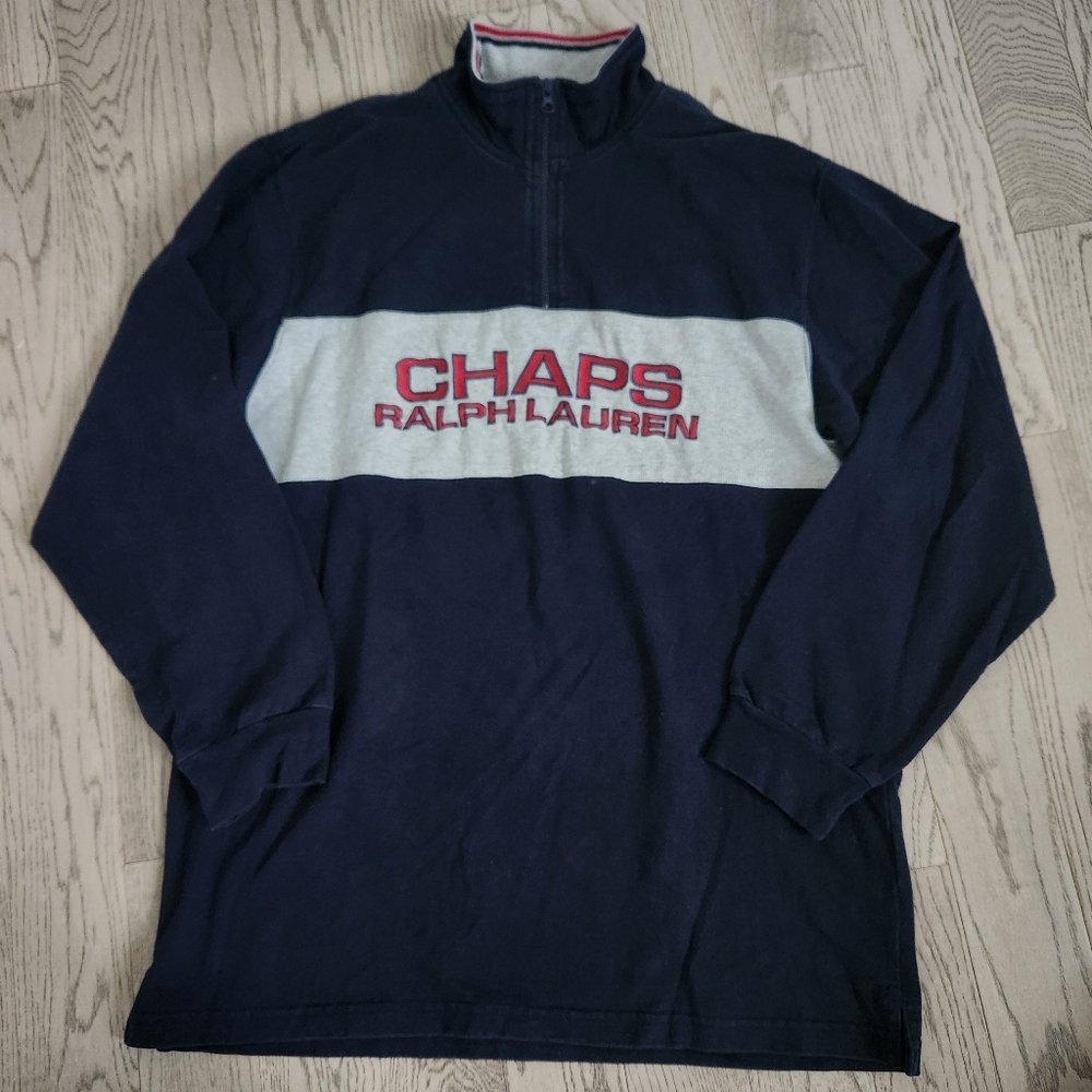 Vintage Chaps Ralph Lauren Dark Blue Quarter Zip Sweatshirt Men's Large